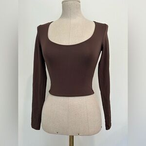 BABATON - Contour Long Sleeve Crop Deep Scoop Neckline Top Size 2XS